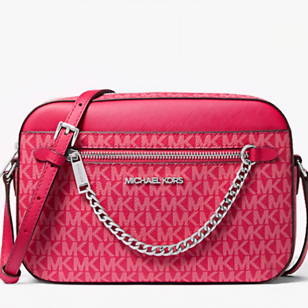 Michael Kors Dark Raspberry Crossbody Camera Bag with Chain Detail